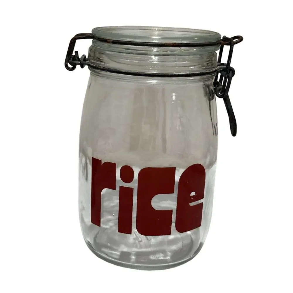 Vintage RICE Glass 1 Liter Hinged Canister